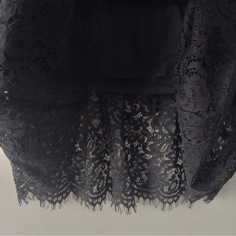 Banana Republic Black Lace Skirt Ruffle flare mermaid hem midi zip up zipper NWT